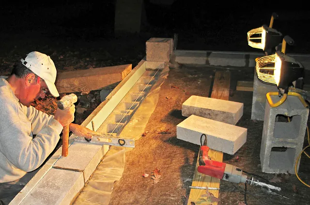 a builder using lights to see in the dark